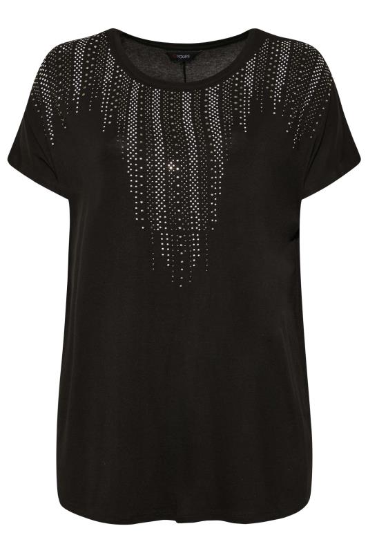 Plus Size Black & Silver Studded Neckline Top | Yours Clothing 6