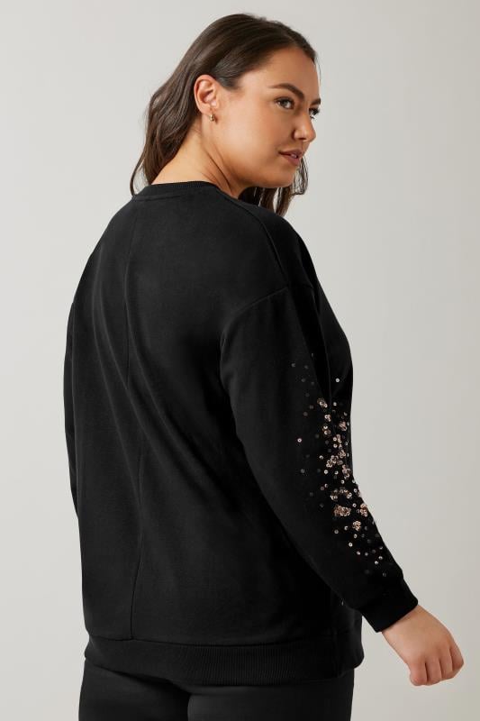 EVANS Plus Size Black & Bronze Leopard Sequin Embellished Sweatshirt | Evans 3