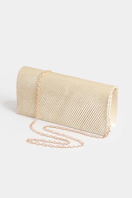 Gold Pleated Satin Clutch Bag | Yours Clothing 7