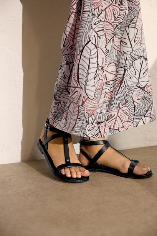 LTS Black Faux Leather Gladiator Sandals In Standard Fit | Long Tall Sally 1