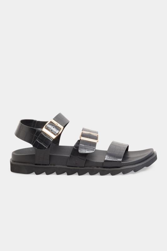 LTS Black Croc Buckle Strap Sandals In Standard D Fit | Long Tall Sally  3