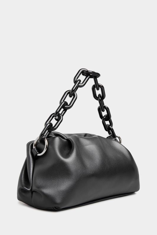 Black Ruched Chain Shoulder Bag | Long Tall Sally