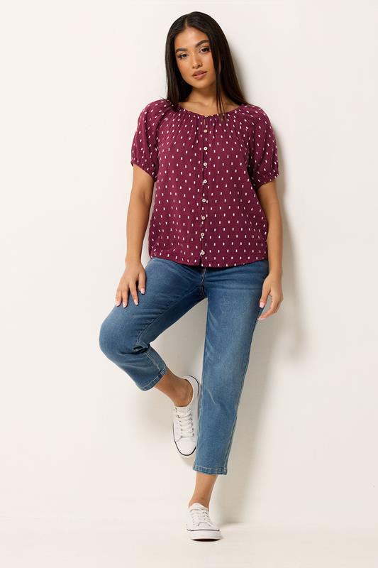 M&Co Petite Berry Purple Dobby Short Sleeve Blouse | M&Co  1