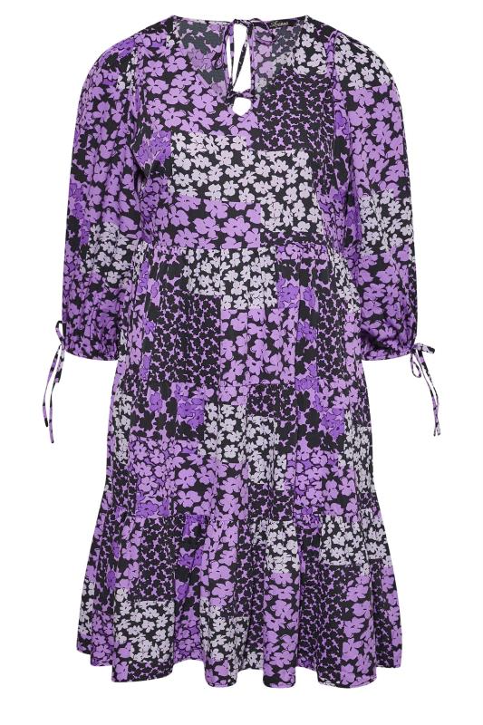 LIMITED COLLECTION Plus Size Purple Ditsy Print Tie Details Tiered Midi Dress | Yours Clothing 6