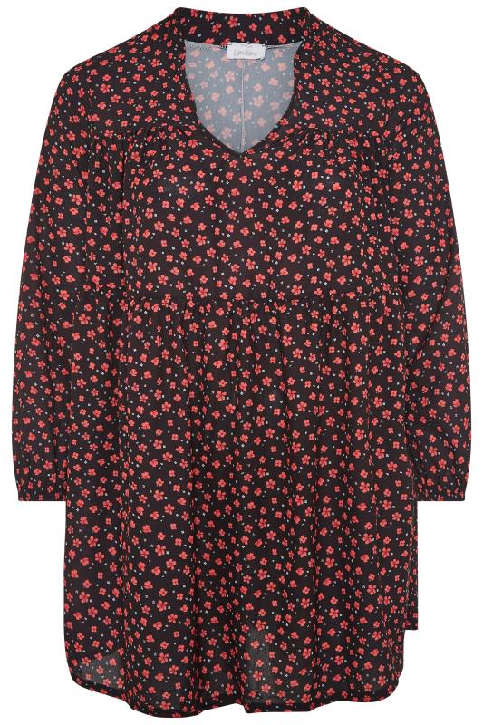 YOURS LONDON Curve Black Ditsy Floral Smock Tunic_F.jpg