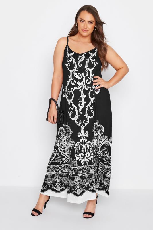 Plus Size Black Scarf Print Maxi Dress | Yours Clothing  2