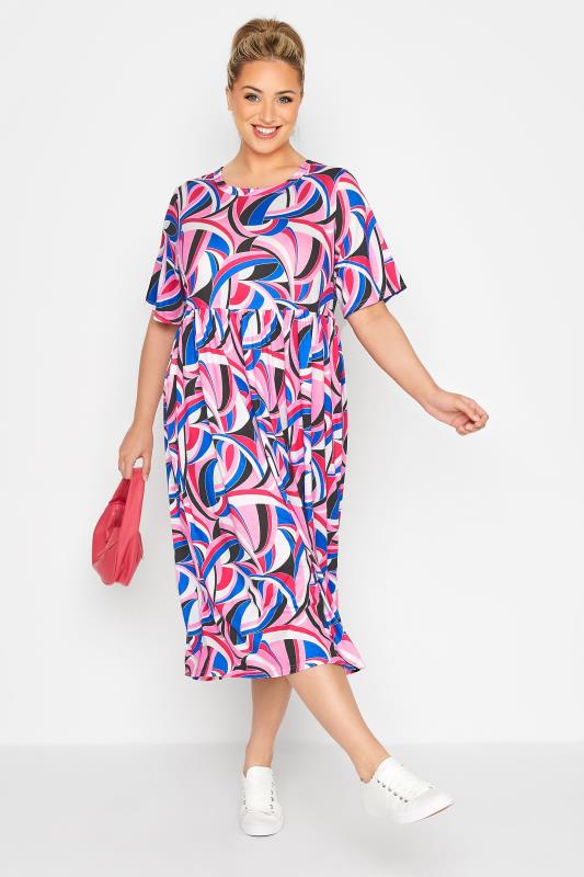 LIMITED COLLECTION Curve Pink Abstract Print Smock Dress_B.jpg
