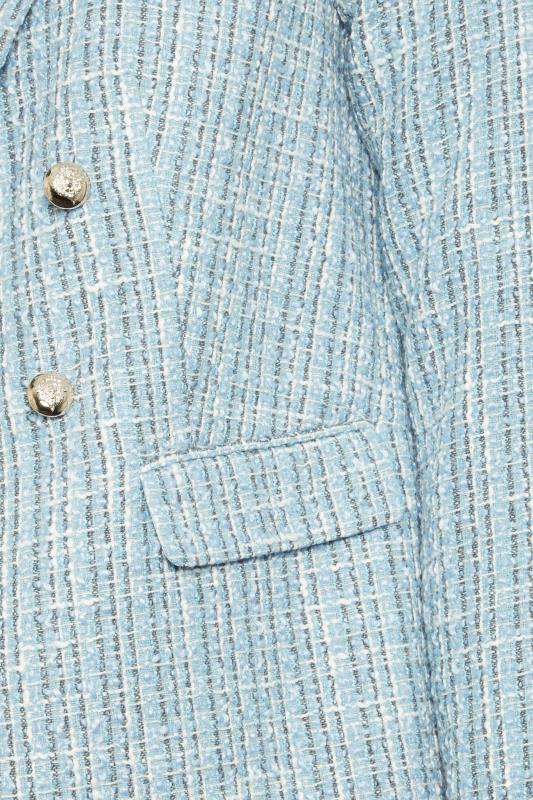 YOURS Plus Size Light Blue Check Boucle Blazer | Yours Clothing 5