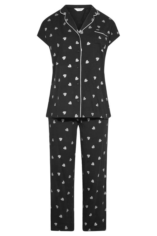 Plus Size Black Glitter Heart Pyjama Set | Yours Clothing 5