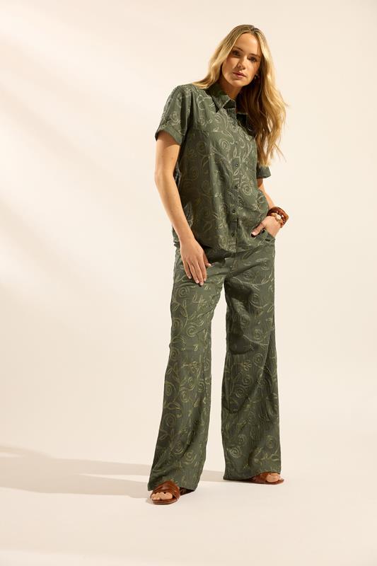  LTS Tall Olive Green Floral Embroidered Wide Leg Trousers