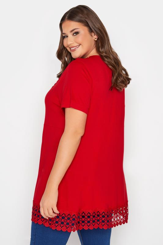 Plus Size Red Crochet Detail Peplum Tunic | Yours Clothing 3
