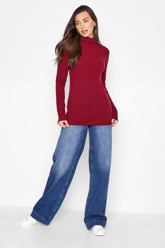 LTS Tall Burgundy Red Ribbed Roll Neck Top 2