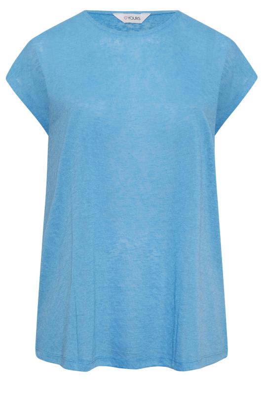 YOURS Plus Size Blue Linen Look T-Shirt | Yours Clothing 6