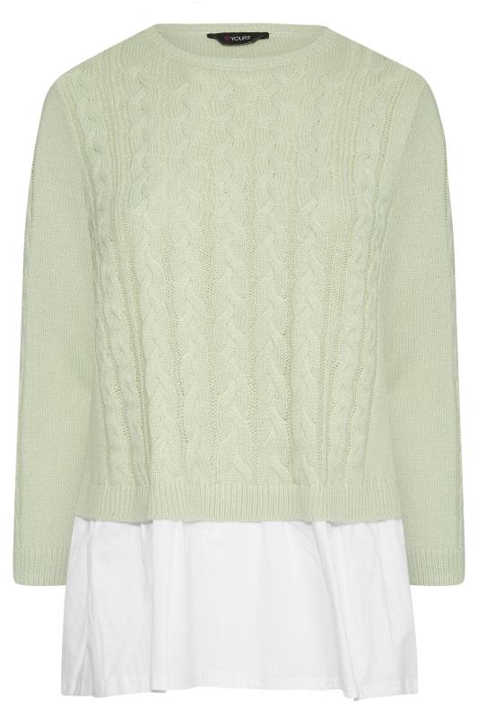 Plus Size Curve Mint Green 2 In 1 Poplin Hem Cable Knitted Jumper | Yours Clothing 6