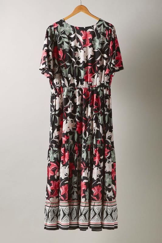 EVANS Plus Size Black Floral Design Border Print Midi Dress | Evans 6
