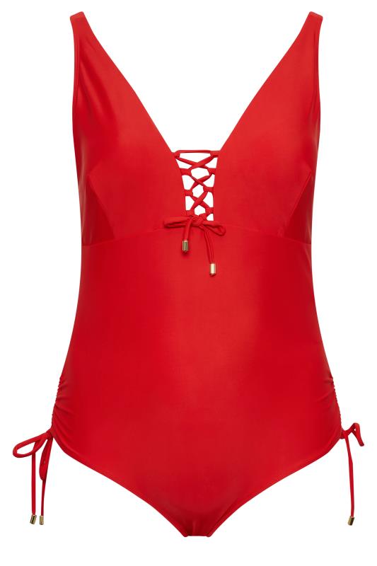 YOURS Plus Size Red Drawstring Detail Swimsuit | Yours Clothing