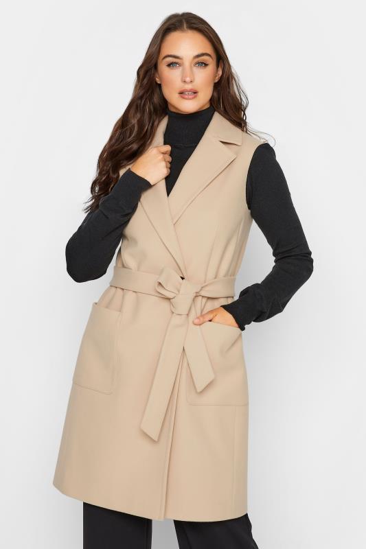 LTS Tall Women's Natural Brown Sleeveless Double Breasted Jacket | Long Tall Sally 1