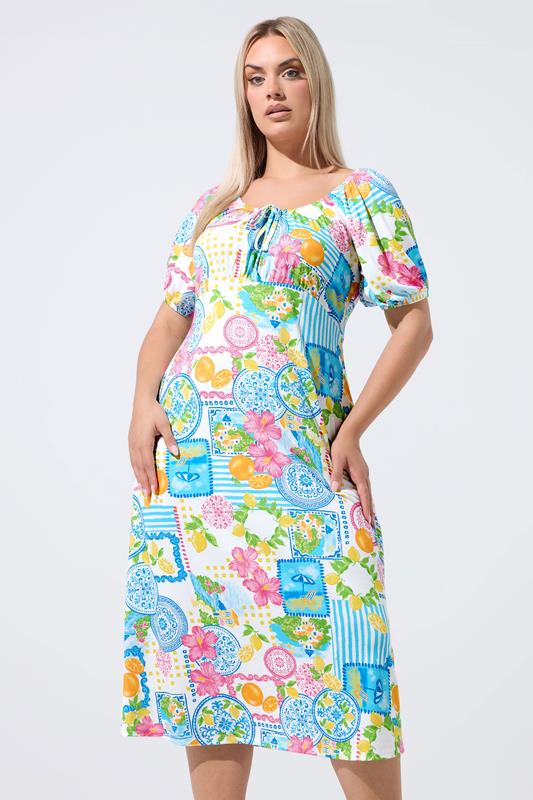  LIMITED COLLECTION Curve witte jurk met postcardprint