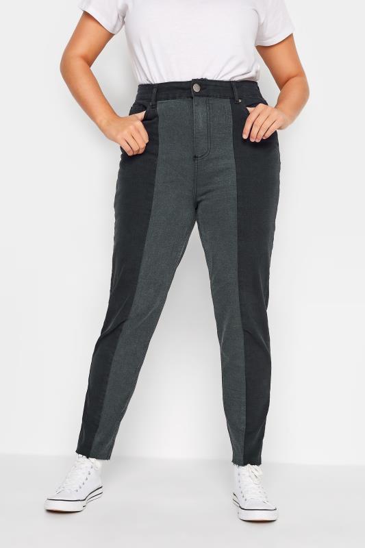 Plus Size Black Two Tone MOM Jeans | Yours Clothing 1