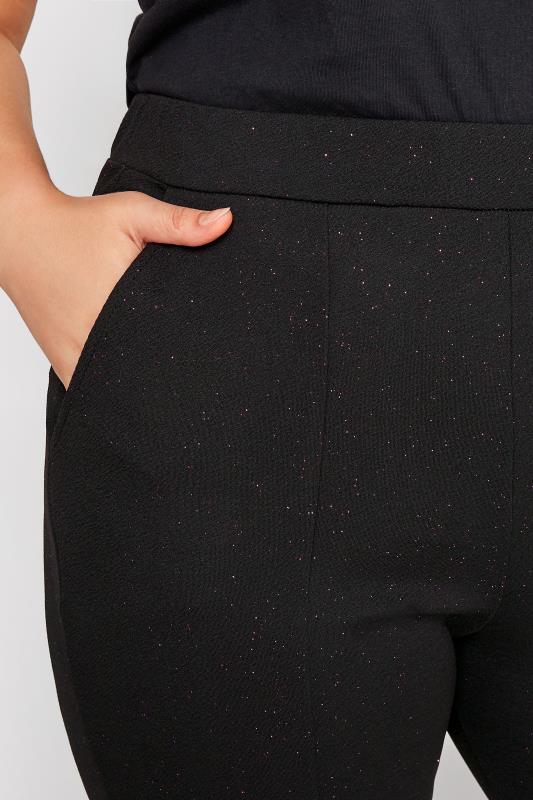 LIMITED COLLECTION Plus Size Black & Pink Glitter Split Hem Tapered Trousers | Yours Clothing 3