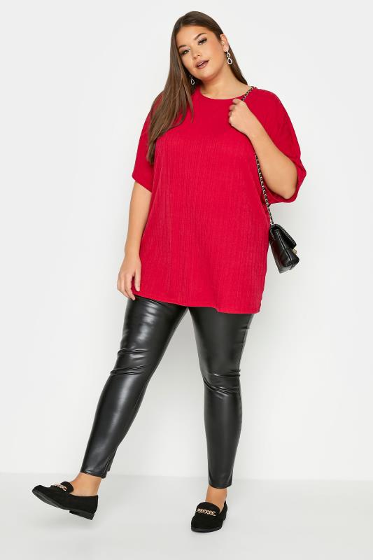 Plus Size Red Ribbed Swing T-Shirt | Yours Clothing 2