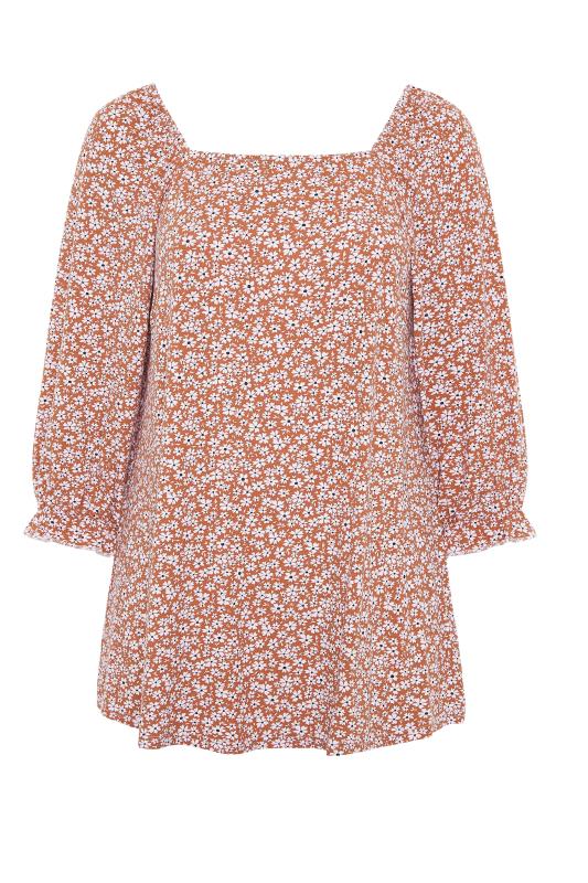 LIMITED COLLECTION Curve Rust Orange Daisy Print Top_F.jpg