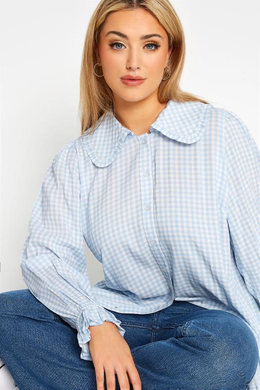 LIMITED COLLECTION Curve Baby Blue Gingham Collar Shirt 4