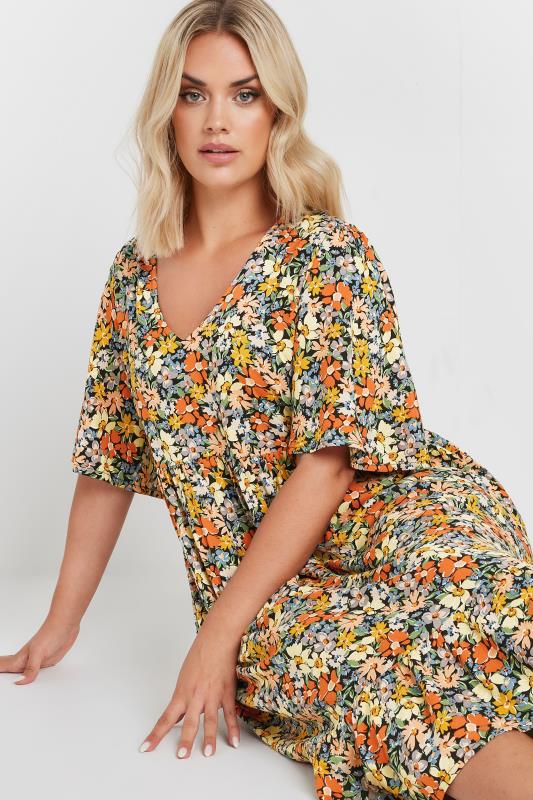 YOURS Plus Size Orange Floral Print Smock Dress | Yours Clothing 4