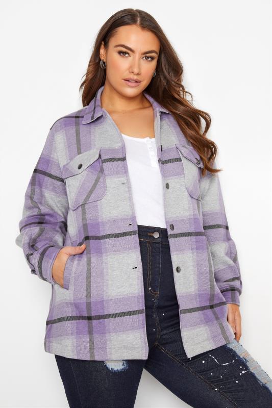  Grande Taille Lilac Checked Shacket