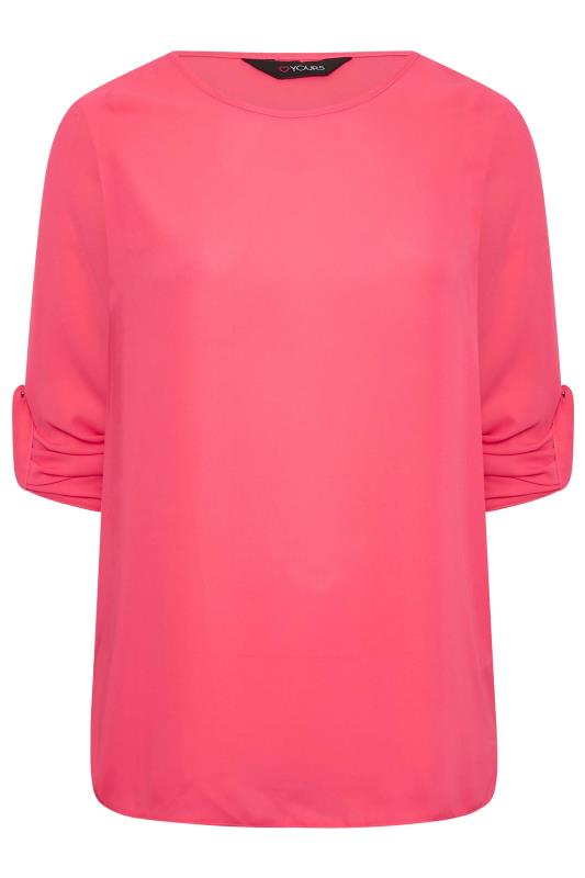 YOURS Plus Size Bright Pink Tab Sleeve Blouse | Yours Clothing 6