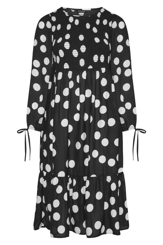 LIMITED COLLECTION Curve Black Spot Print Shirred Dress_F.jpg