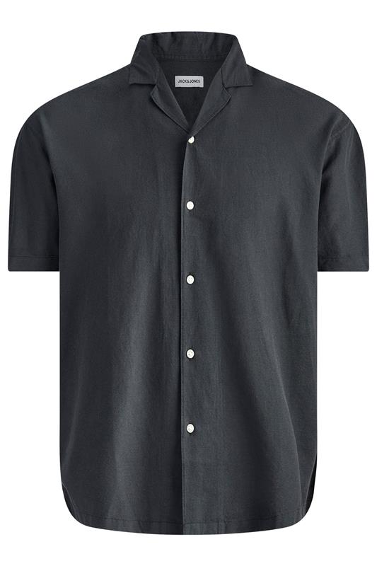 JACK & JONES Big & Tall Black Linen Blend Resort Shirt | BadRhino 2