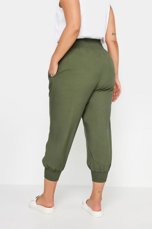 YOURS Plus Size Khaki Green Shirred Harem Trousers | Yours Clothing 3