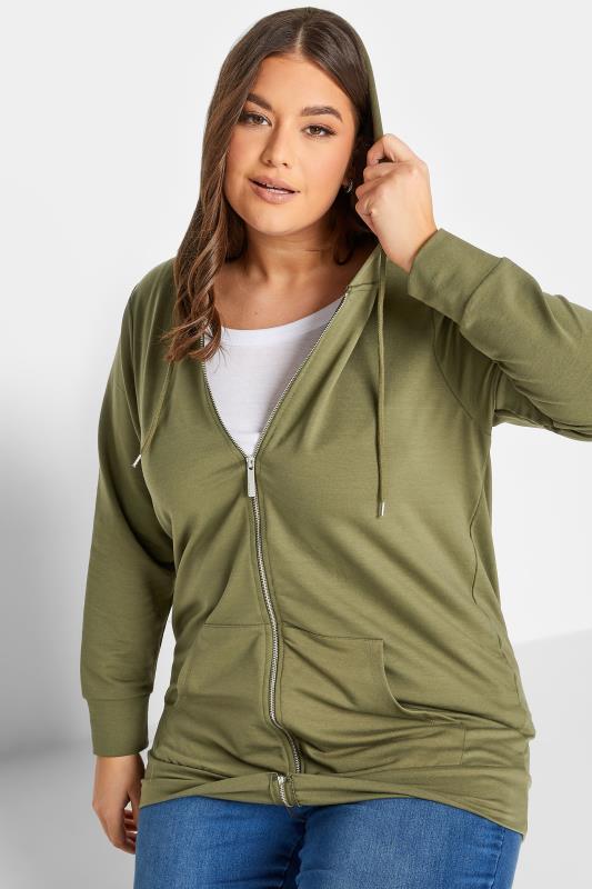 Plus Size Khaki Green Zip Through Hoodie | Yours Clothing 4