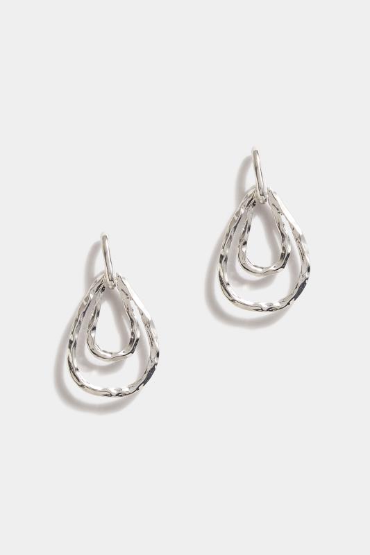 Plus Size  Silver Tone Hammered Teadrop Earrings