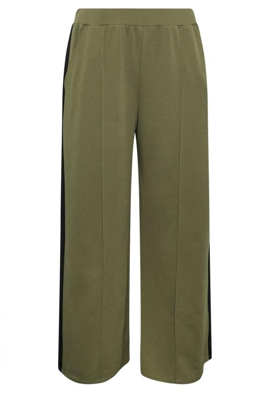 YOURS Plus Size Khaki Green Side Stripe Wide Leg Trousers | Yours Clothing 5