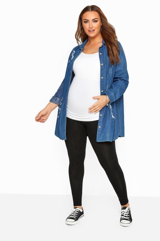 BUMP IT UP MATERNITY Black Cotton Essential Leggings With Comfort Panel Plus Size 16 to 32 2