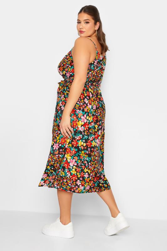 LIMITED COLLECTION Plus Size Black Floral Strappy Wrap Dress | Yours Clothing 5