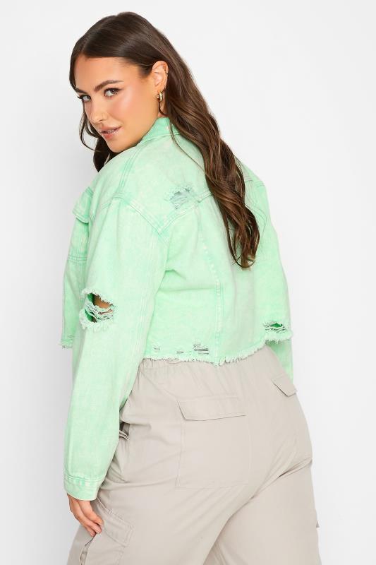 Plus Size Mint Green Cropped Distressed Denim Jacket | Yours Clothing  3