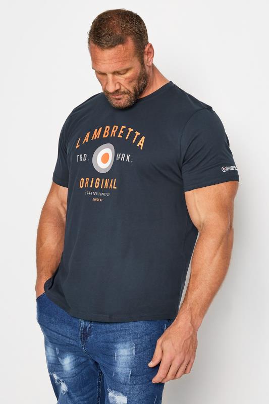  Grande Taille LAMBRETTA Big & Tall Navy Blue Logo Print T-Shirt