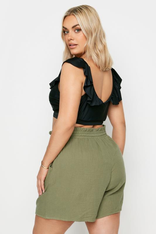 YOURS Plus Size Khaki Green Cheesecloth Shorts | Yours Clothing 4