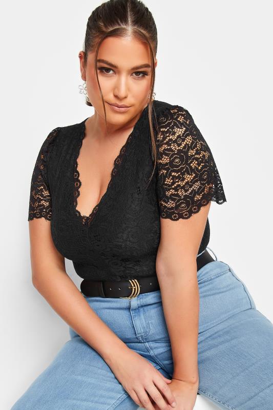 Plus Size LIMITED COLLECTION Black Lace Short Sleeve Bodysuit | Yours Clothing 4