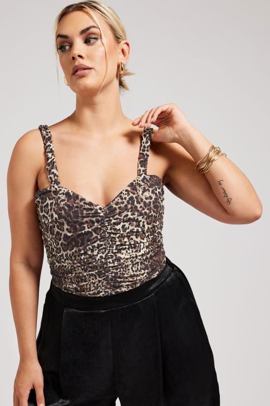 YOURS LONDON Plus Size Brown Leopard Print Ruched Bodysuit | Yours Clothing 4