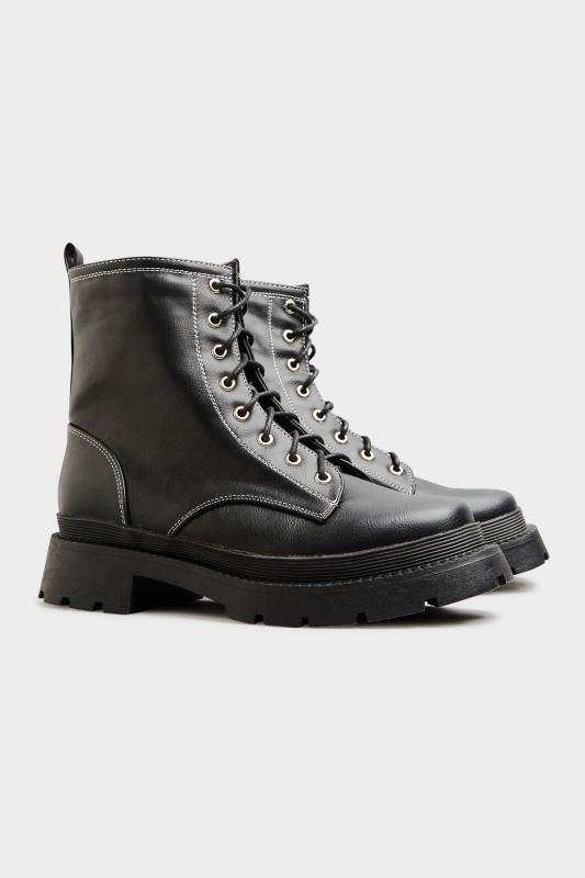  LIMITED COLLECTION Black Contrast Stitch Chunky Boots In Extra Wide EEE Fit