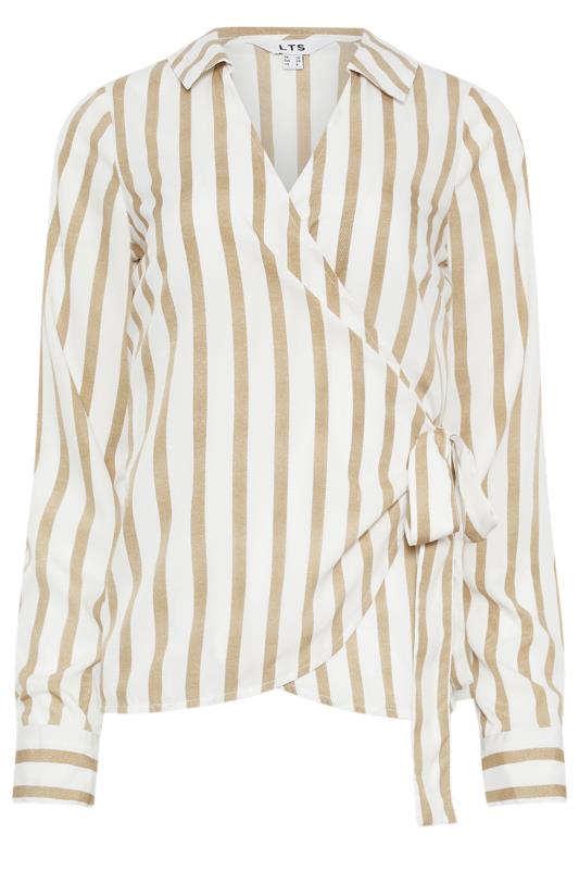 LTS Tall Womens Brown & White Stripe Collared Wrap Top | Long Tall Sally 5