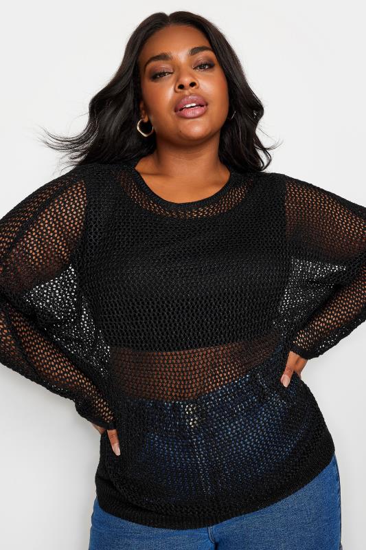 YOURS Plus Size Black Metallic Crochet Jumper | Yours Clothing 5