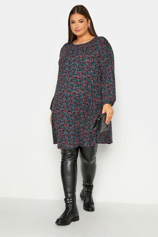 LIMITED COLLECTON Curve Black Ditsy Print Swing Tunic Top_B.jpg