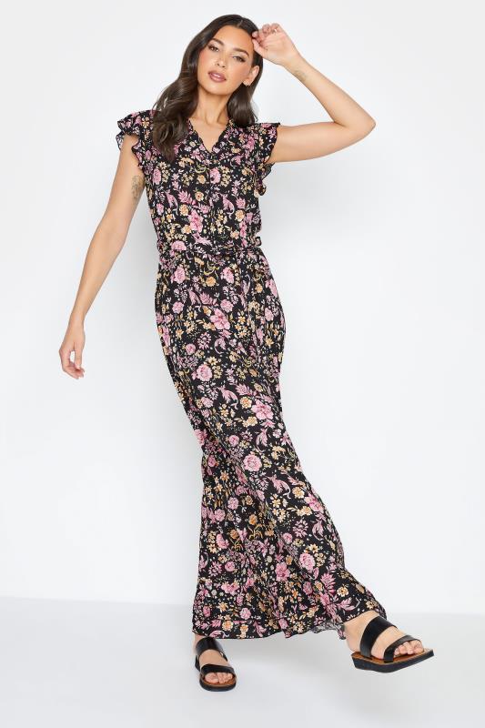 LTS Tall Black Floral Frill Maxi Dress_A.jpg