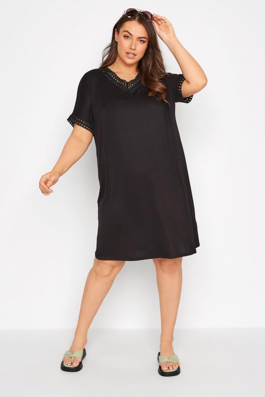 Plus Size Black Contrast Trim Tunic Dress | Yours Clothing 1