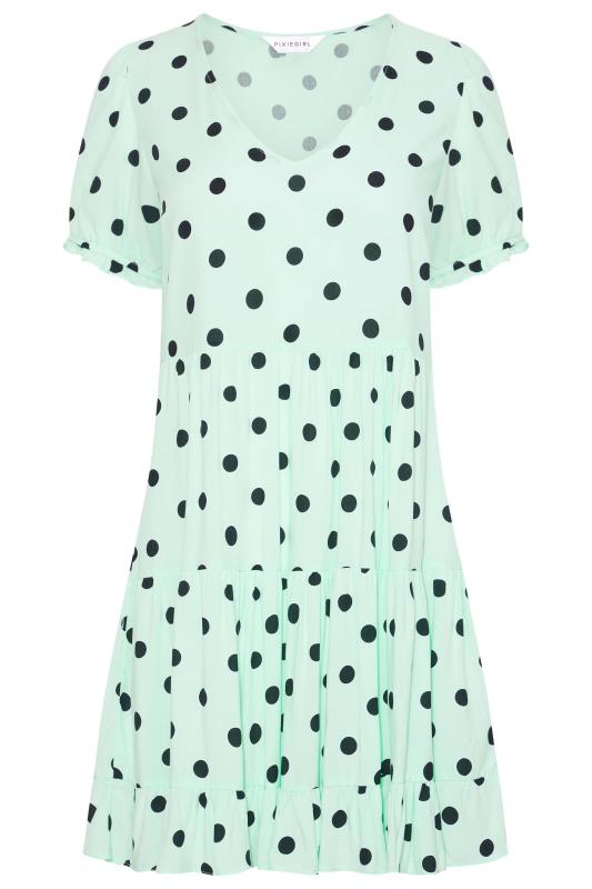 Petite Mint Green Spot Print Tiered Tunic Dress 6